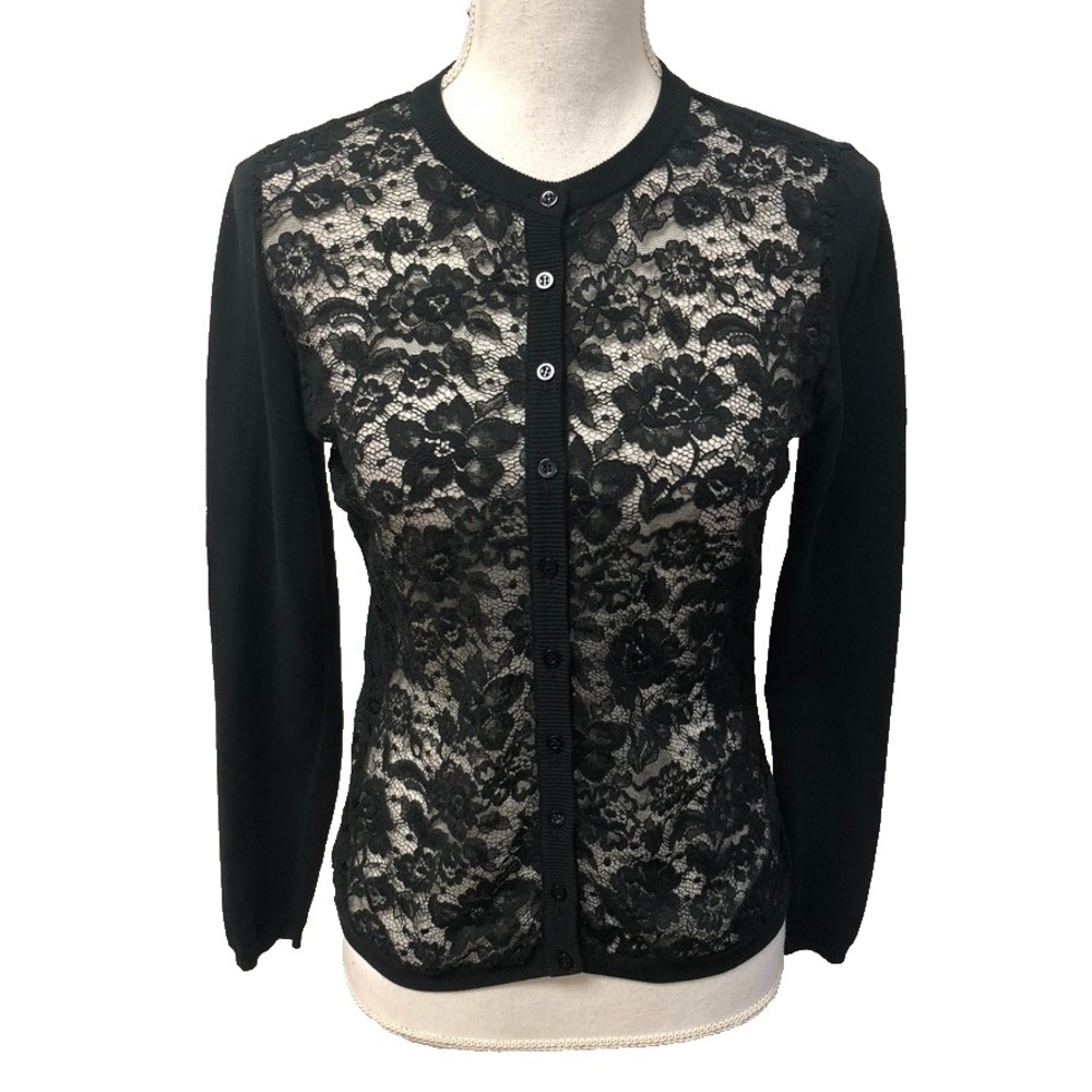 Moschino Lace Cardigan‎ Sweater Jumper Womens 8 Black Button Whimsigoth
